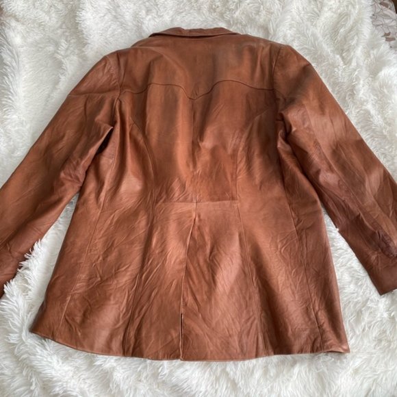 Scully VTG Genuine Leather Jacket Blazer Tan Cognac Sport Coat Lined Size 42 R - Picture 12 of 16